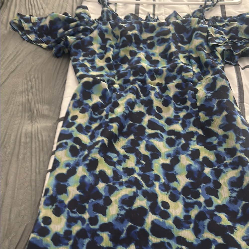 Blue and Green Leopard Print Dress